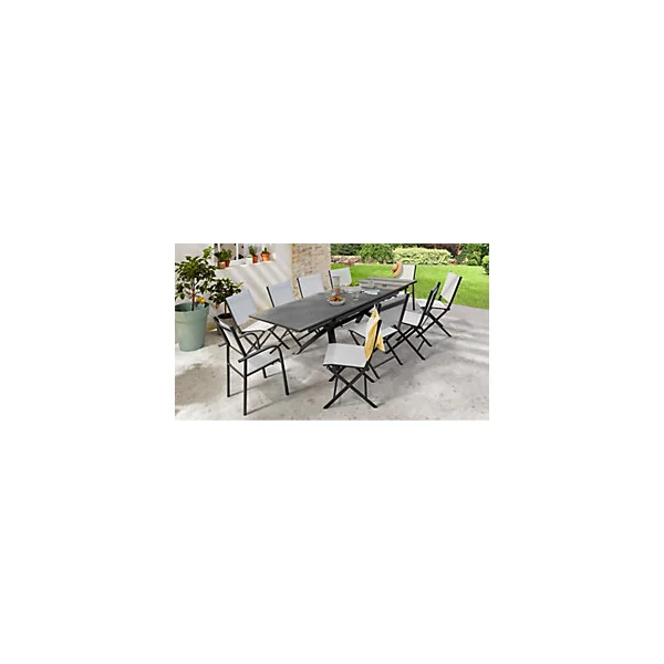 Table de jardin extensible Absolu Proloisirs céramique mat coloris Lucca châssis graphite P.100 cm x L.180/280 cm x H.77.5 cm