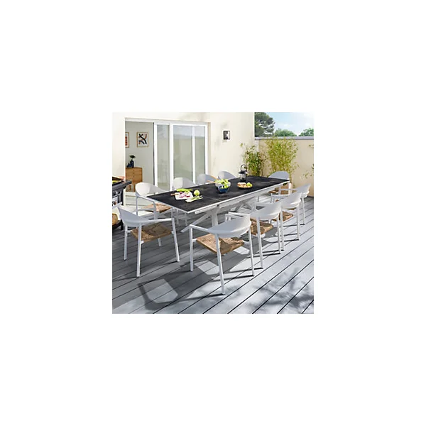 Table de jardin extensible Absolu Proloisirs céramique mat coloris Magma châssis blanc P.100 cm x L.180/280 cm x H.77.5 cm