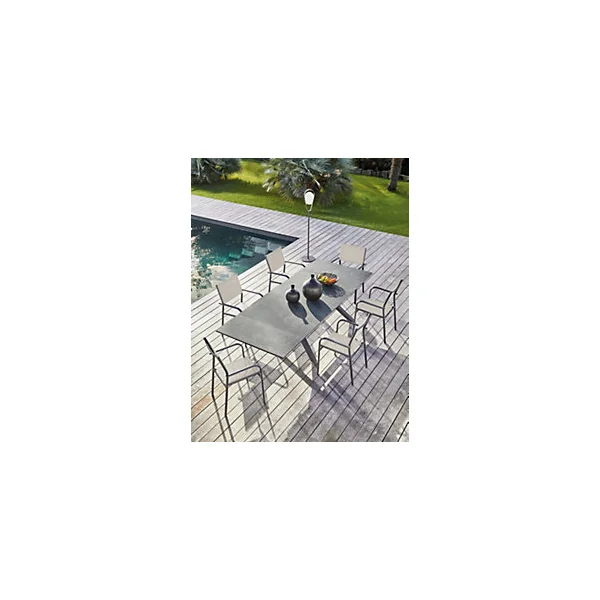 Table de jardin extensible Absolu Proloisirs céramique mat coloris Magma châssis graphite P.100 cm x L.180/280 cm x H.77.5 cm