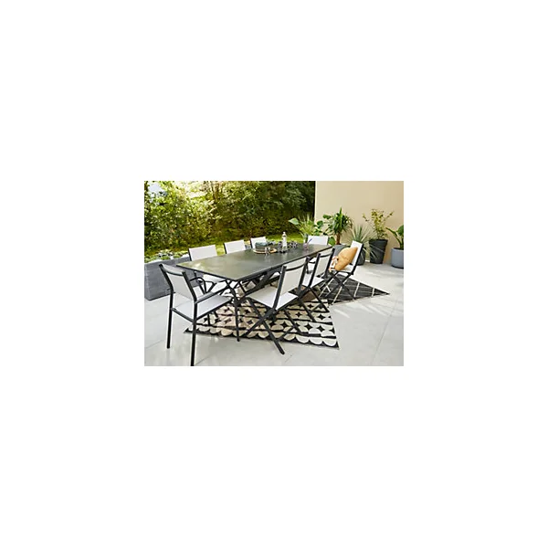 Table de jardin extensible Absolu Proloisirs céramique mat coloris Magma châssis graphite P.100 cm x L.180/280 cm x H.77.5 cm