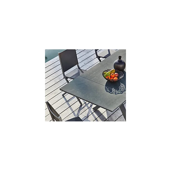 Table de jardin extensible Absolu Proloisirs céramique mat coloris Magma châssis graphite P.100 cm x L.180/280 cm x H.77.5 cm