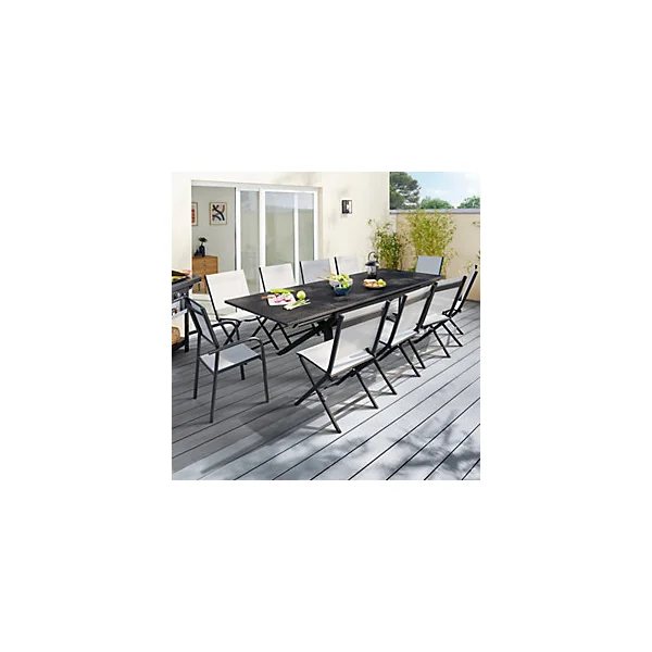 Table de jardin extensible Absolu Proloisirs céramique mat coloris Magma châssis graphite P.100 cm x L.180/280 cm x H.77.5 cm