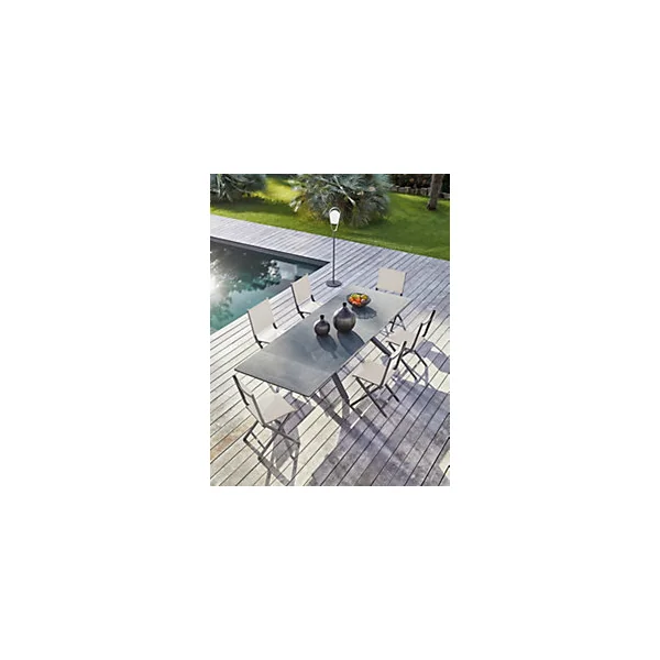 Table de jardin extensible Absolu Proloisirs céramique mat coloris Magma châssis graphite P.100 cm x L.180/280 cm x H.77.5 cm