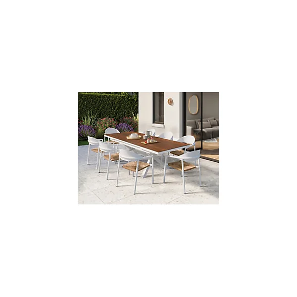 Table de jardin extensible Absolu Proloisirs céramique mat coloris Oxyde châssis blanc P.100 cm x L.180/240 cm x H.77 cm