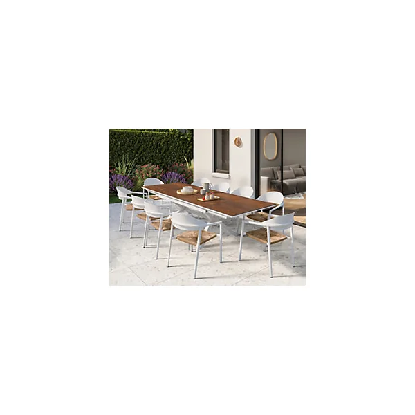 Table de jardin extensible Absolu Proloisirs céramique mat coloris Oxyde châssis blanc P.100 cm x L.180/280 cm x H.77.5 cm
