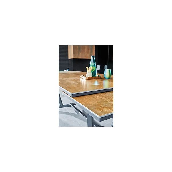 Table de jardin extensible Absolu Proloisirs céramique mat coloris Oxyde châssis graphite P.100 cm x L.180/280 cm x H.77.5 cm