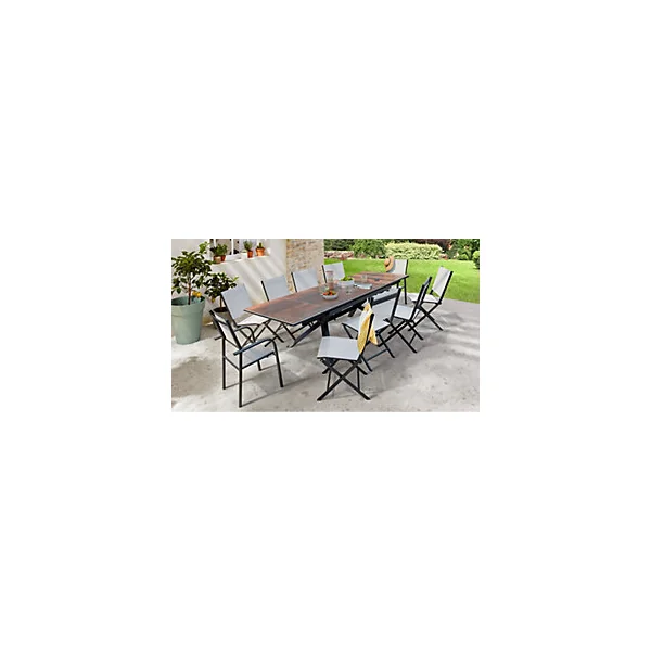 Table de jardin extensible Absolu Proloisirs céramique mat coloris Oxyde châssis graphite P.100 cm x L.180/280 cm x H.77.5 cm