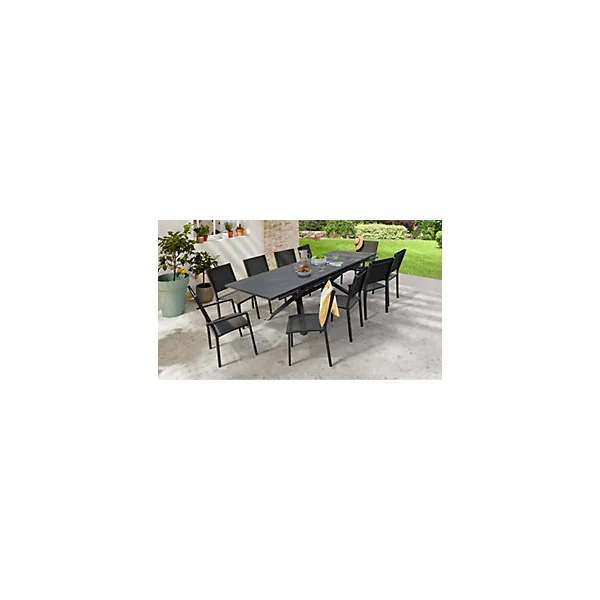 Table de jardin extensible Absolu Proloisirs HPL mat coloris Ardoise châssis graphite P.100 cm x L.180/280 cm x H.77.5 cm