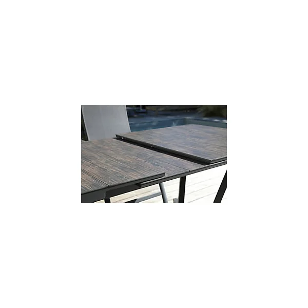 Table de jardin extensible Absolu Proloisirs HPL mat coloris Bambou châssis graphite P.100 cm x L.180/240 cm x H.77 cm