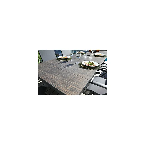Table de jardin extensible Absolu Proloisirs HPL mat coloris Bambou châssis graphite P.100 cm x L.180/240 cm x H.77 cm