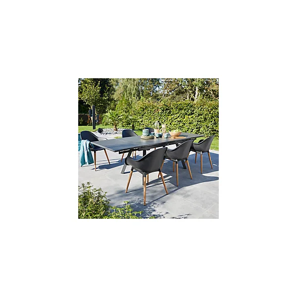 Table de jardin extensible Agra en aluminium coloris graphite L.150/250 x l.90 x H.74 cm