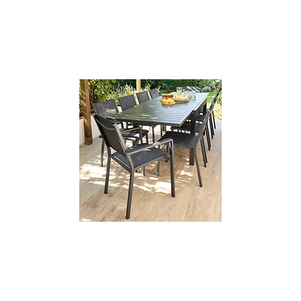 Table de jardin extensible aluminium gris anthracite L.135/270 x l.90 x H.75 cm