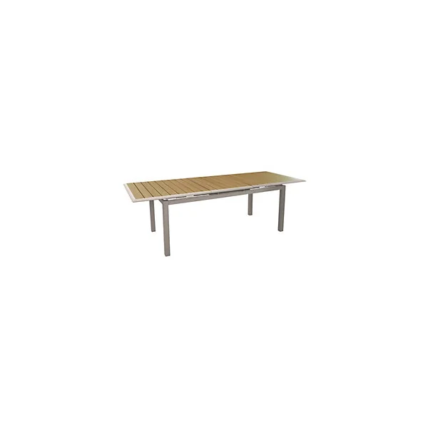 Table de jardin extensible Cubic aluminium crème et bois Proloisirs L.187/247 x l.100 x H.76 cm