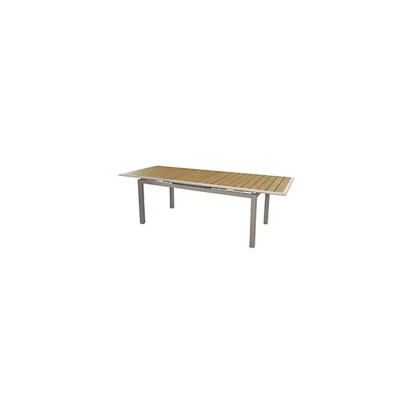 Table de jardin extensible Cubic aluminium crème et bois Proloisirs L.187/247 x l.100 x H.76 cm