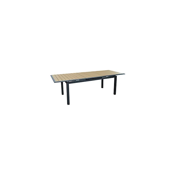 Table de jardin extensible Cubic en aluminium coloris graphite et imitation bois L.187/247 x l.100 x H.76 cm