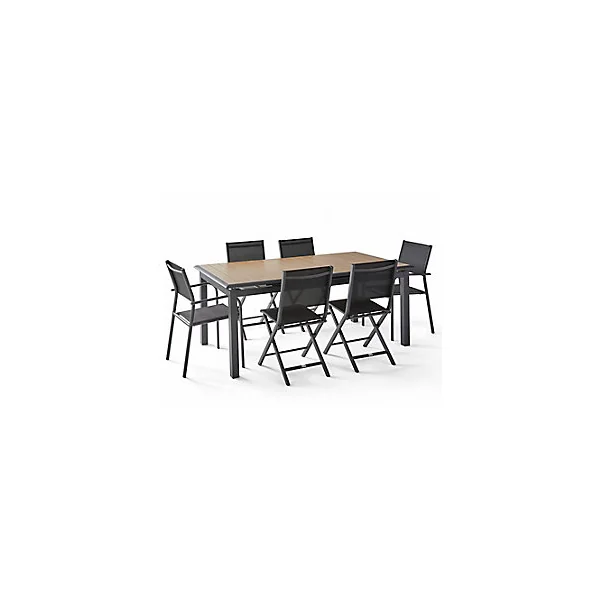 Table de jardin extensible Cubic en aluminium coloris graphite et imitation bois L.187/247 x l.100 x H.76 cm