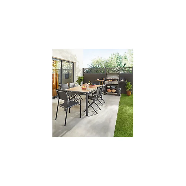Table de jardin extensible Cubic en aluminium coloris graphite et imitation bois L.187/247 x l.100 x H.76 cm