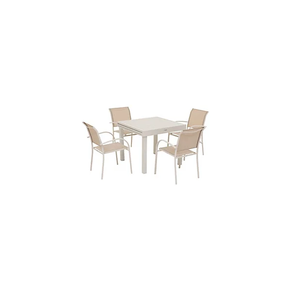 Table de jardin extensible Piazza aluminium blanc argile L.90/180 x l.90 x H.75 cm