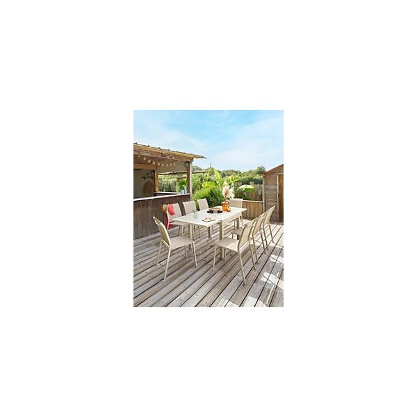 Table de jardin extensible Piazza aluminium blanc argile L.90/180 x l.90 x H.75 cm