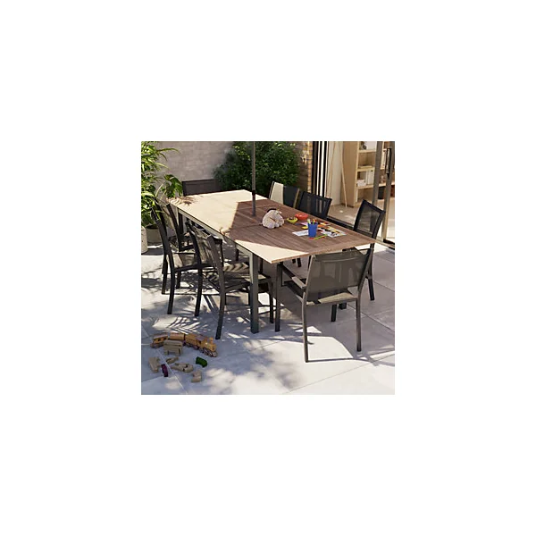Table de jardin extensible rectangulaire en aluminium effet bois brut L. 180-240 X l.75 cm GoodHome Floris