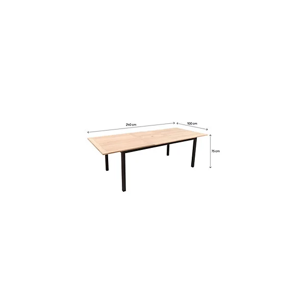 Table de jardin extensible rectangulaire en aluminium effet bois brut L. 180-240 X l.75 cm GoodHome Floris