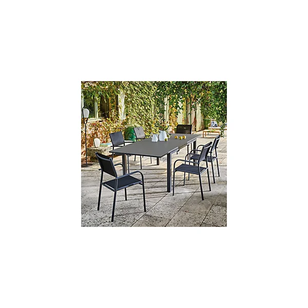 Table de jardin extensible rectangulaire en aluminium graphite L. 180-240 X l.97 cm Proloisirs