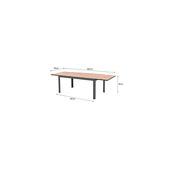 Table de jardin extensible rectangulaire en aluminium gris L.163-252 X l.95 cm GoodHome Fagao