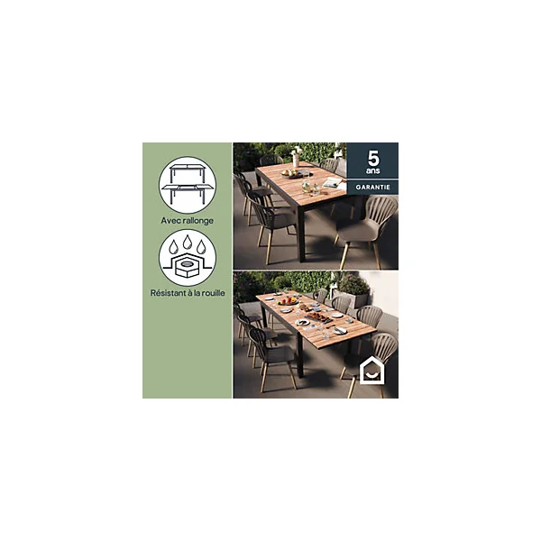 Table de jardin extensible rectangulaire en aluminium gris L.163-252 X l.95 cm GoodHome Fagao