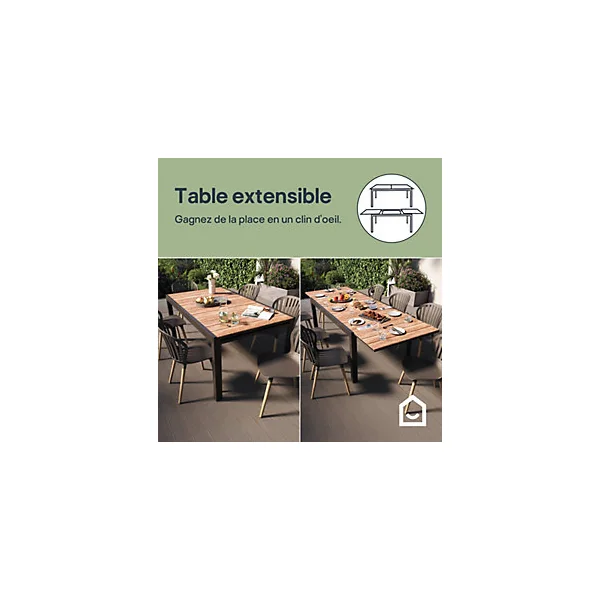 Table de jardin extensible rectangulaire en aluminium gris L.163-252 X l.95 cm GoodHome Fagao