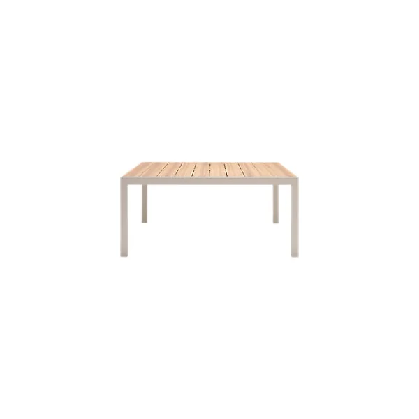 Table de jardin extensible Rowa en aluminium coloris crème et plateau imitation bois GoodHome