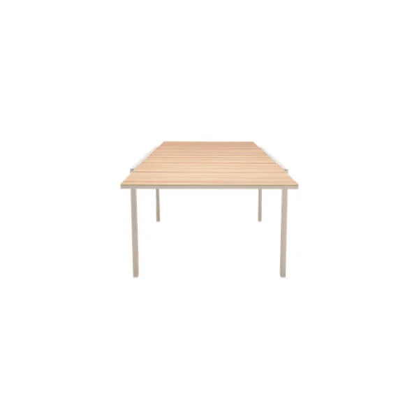 Table de jardin extensible Rowa en aluminium coloris crème et plateau imitation bois GoodHome