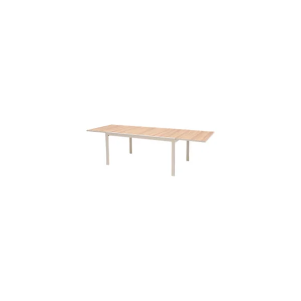 Table de jardin extensible Rowa en aluminium coloris crème et plateau imitation bois GoodHome
