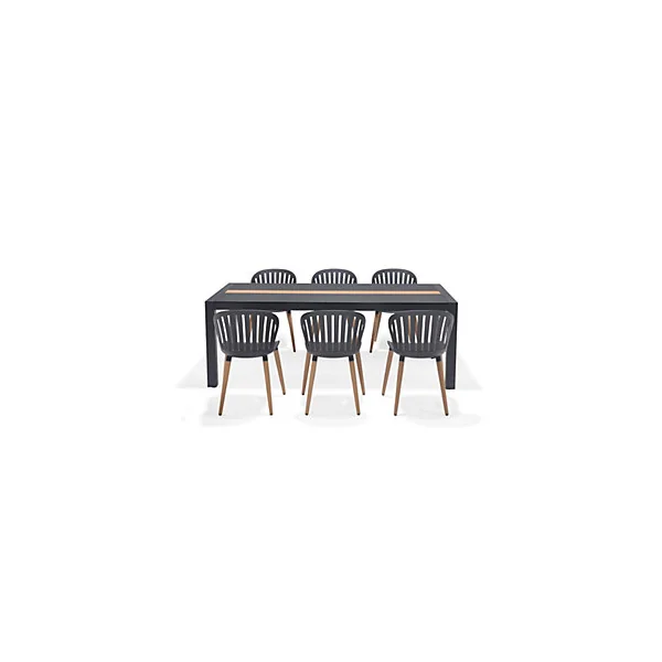 Table de jardin Freser V2 en aluminium coloris gris foncé et latte centrale imitation bois 8 personnes