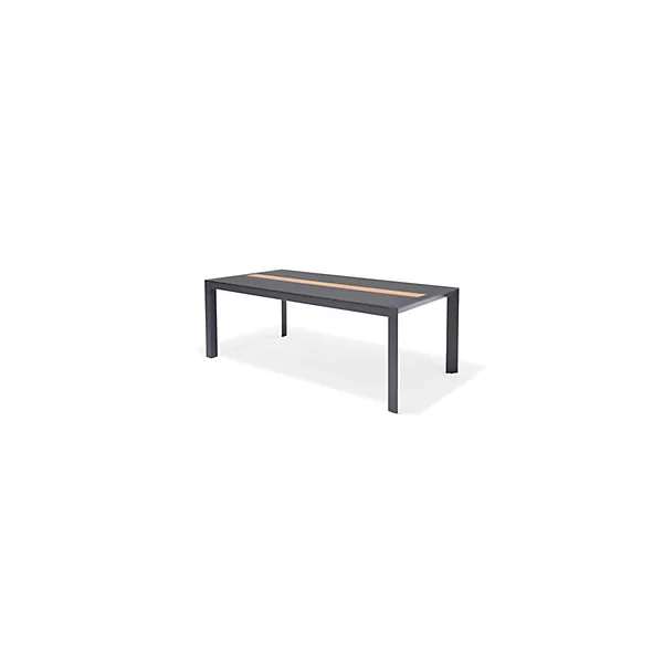 Table de jardin Freser V2 en aluminium coloris gris foncé et latte centrale imitation bois 8 personnes