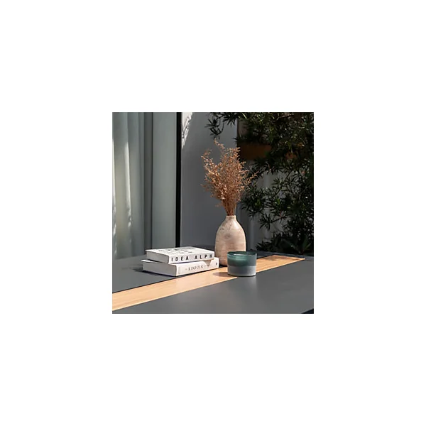 Table de jardin Freser V2 en aluminium coloris gris foncé et latte centrale imitation bois 8 personnes