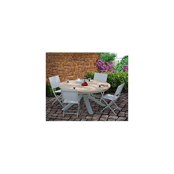 Table de jardin Oriengo bois d'acacia blanc Ø111,5 x H.75,5 cm