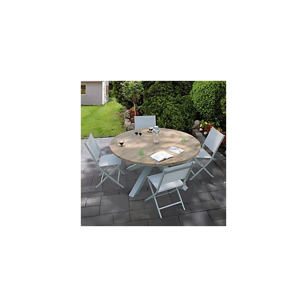 Table de jardin Oriengo bois d'acacia blanc Ø111,5 x H.75,5 cm