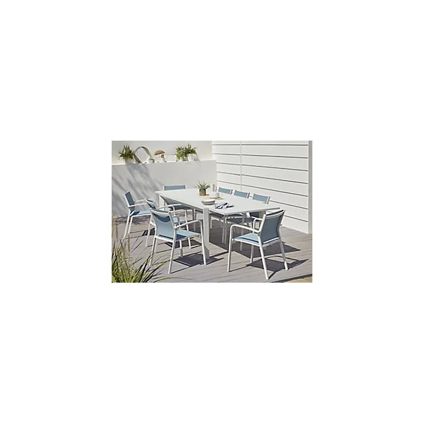 Table de jardin pliante et extensible en aluminium et verre Bacopia blanche 200/300 x 100 cm