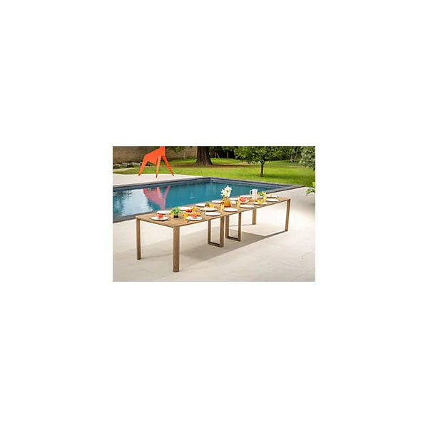 Table de jardin pliante extensible rectangulaire en aluminium effet bois 14 personnes Jardiline