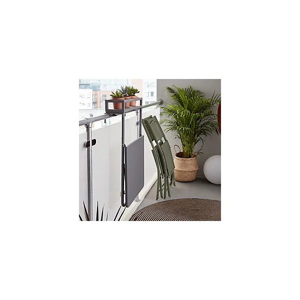 Table de jardin pliante extensible Saba en acier coloris gris acier L.70 x l.60 x H.92/106,5 cm