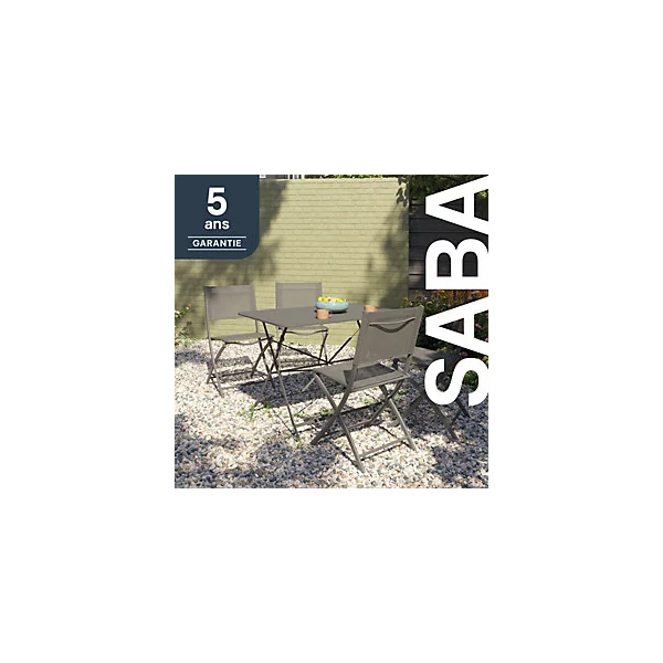 Table de jardin pliante Saba acier gris L.100 x l.70 x H.71 cm GoodHome