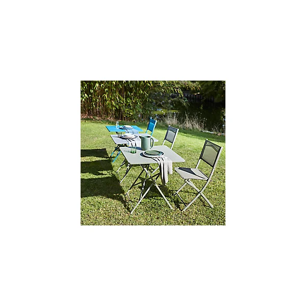 Table de jardin pliante Saba en acier coloris bleu abysse L.70 x l.70 x H.71 cm