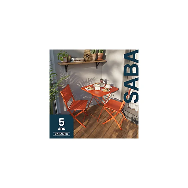 Table de jardin pliante Saba en acier coloris mango L.70 x l.70 x H.71 cm
