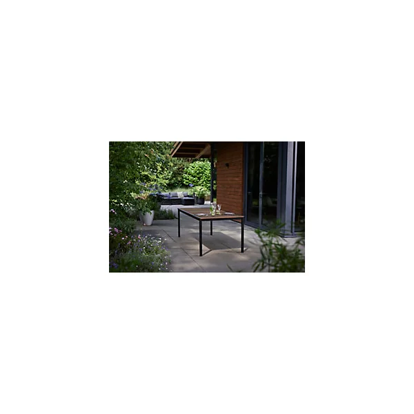 Table de jardin Porto en acier et résine imitation bois - 6 à 8 personnes - L.195 x l.90 x H.75 cm