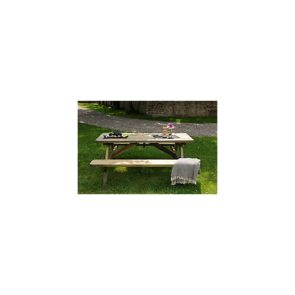 Table de jardin ROBUSTE en bois coloris Pin L.180 x l.160 x H.72,5 cm