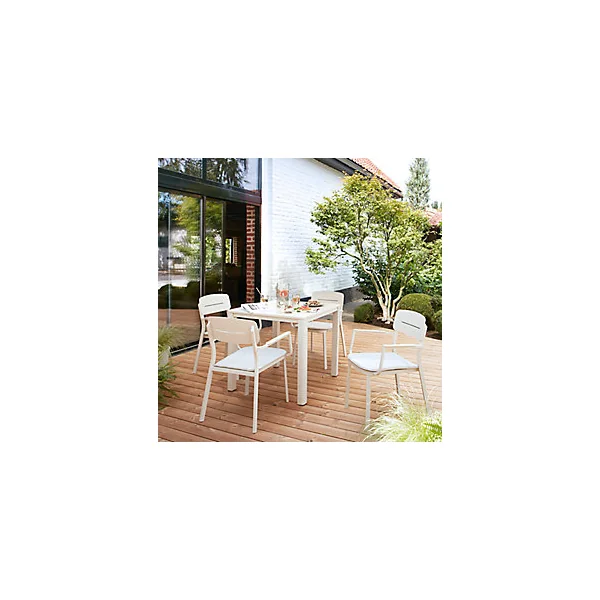 Table de jardin Santorin en aluminium coloris sable L.80 x l.80 x H.75 cm