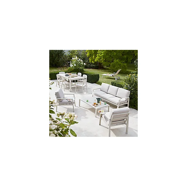 Table de jardin Santorin en aluminium et verre coloris sable L.40 x l.38 x H.56 cm