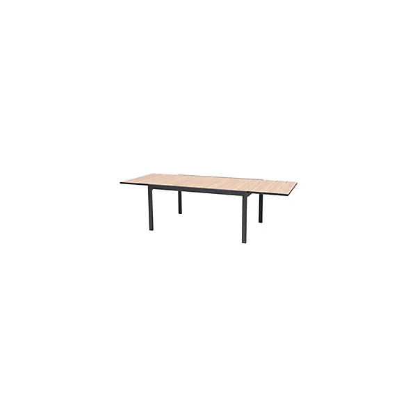 Table de jardin VAO extensible en aluminium gris foncé et imitation bois - 10 personnes