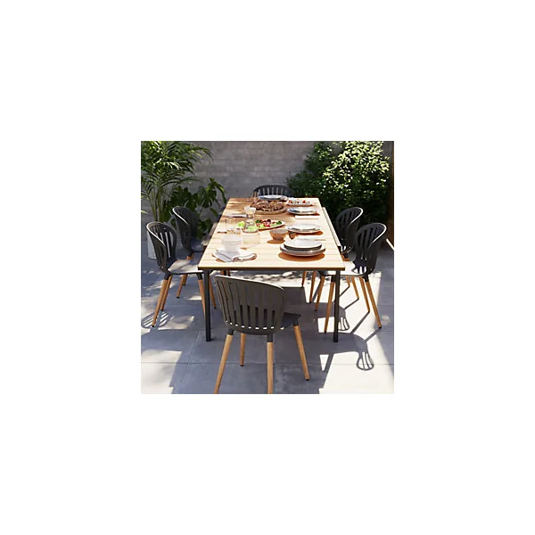 Table de jardin VAO extensible en aluminium gris foncé et imitation bois - 10 personnes