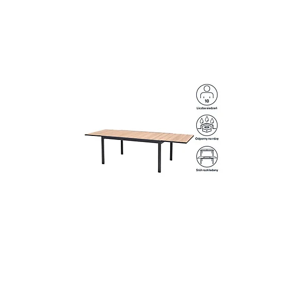 Table de jardin VAO extensible en aluminium gris foncé et imitation bois - 10 personnes